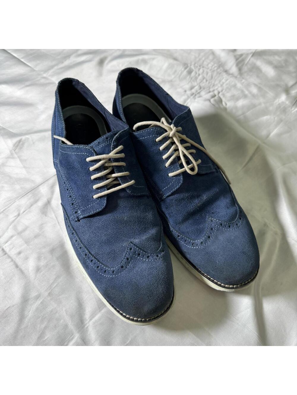 Men's Blue Suede Wingtip Dress Shoes Cole Haan Grand OS 11 Mens